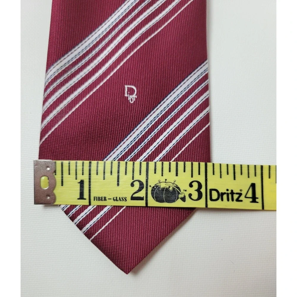 Christian Dior Mens Burgundy Striped Silk Blend Necktie Vintage Logo Tie